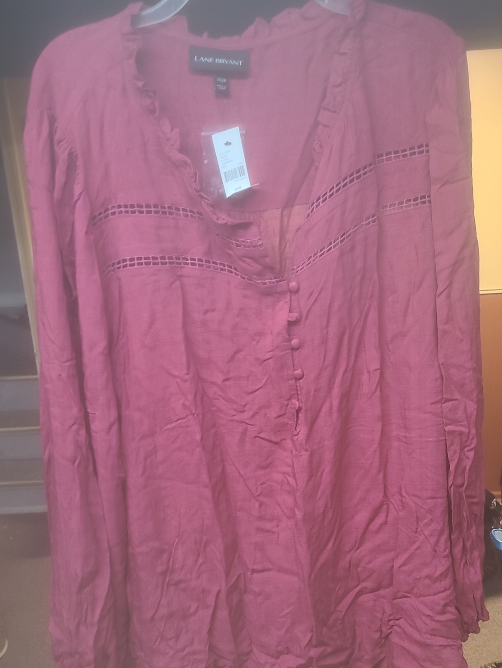 Lane Bryant Rose-Pink Button Front Peasant Tunic